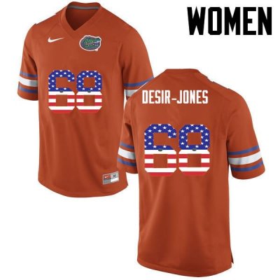 Women's Florida Gators #68 Richerd Desir-Jones NCAA Nike Orange USA Flag Fashion Authentic Stitched College Football Jersey OJN6662OD